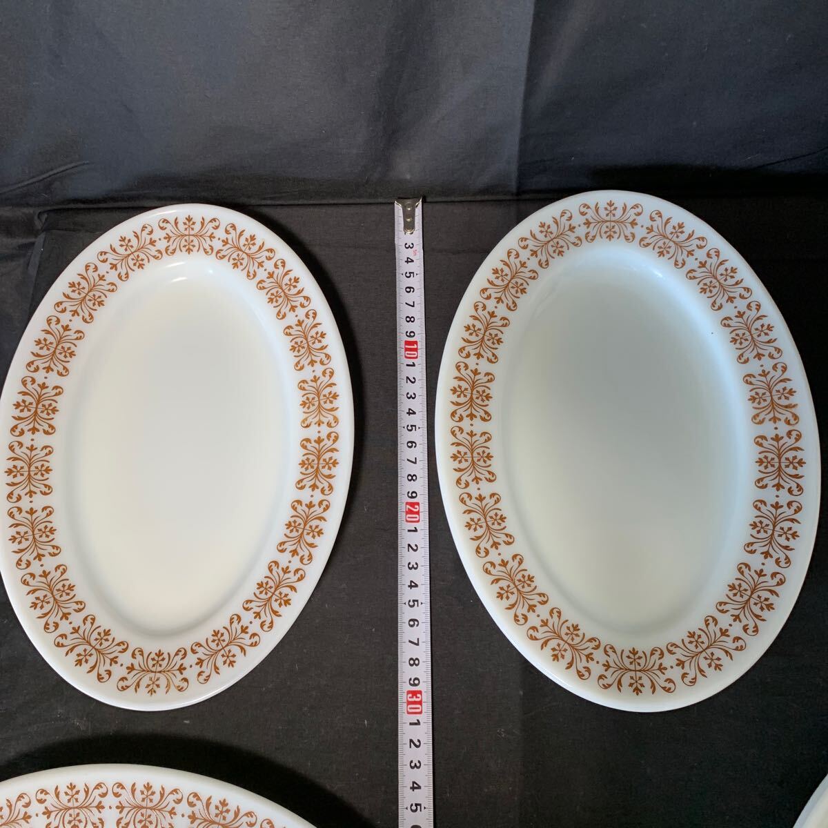 PYREX パイレックス プレート 7枚 まとめ 2サイズ カッパーフィリグリー オーバルプレート お皿 アメリカ ヴィンテージ 食器 の画像2