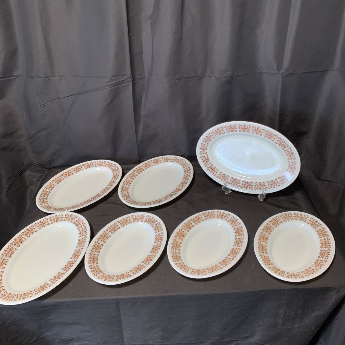 PYREX Pyrex plate 7 sheets summarize 2 size copper fili Gree oval plate . plate America Vintage tableware 