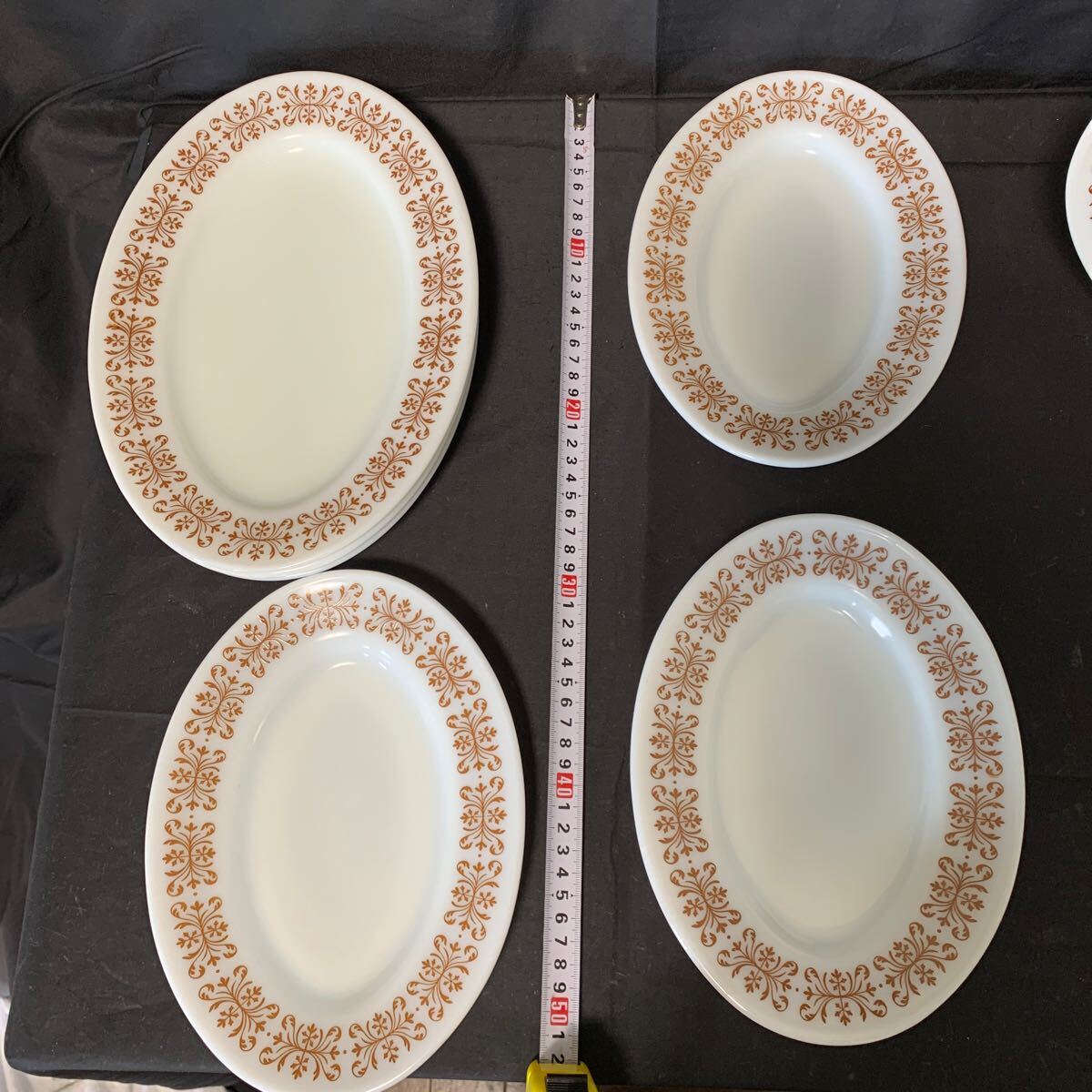 PYREX パイレックス プレート 7枚 まとめ 2サイズ カッパーフィリグリー オーバルプレート お皿 アメリカ ヴィンテージ 食器 の画像3