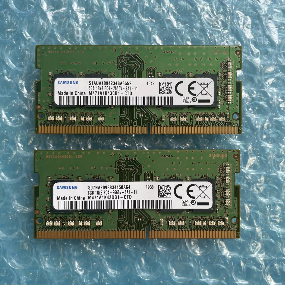 SAMSUNG 8GB×2枚 計16GB DDR4 PC4-2666V-SA1-11 中古 ノートPC用 メモリ 【NM-319】_画像1
