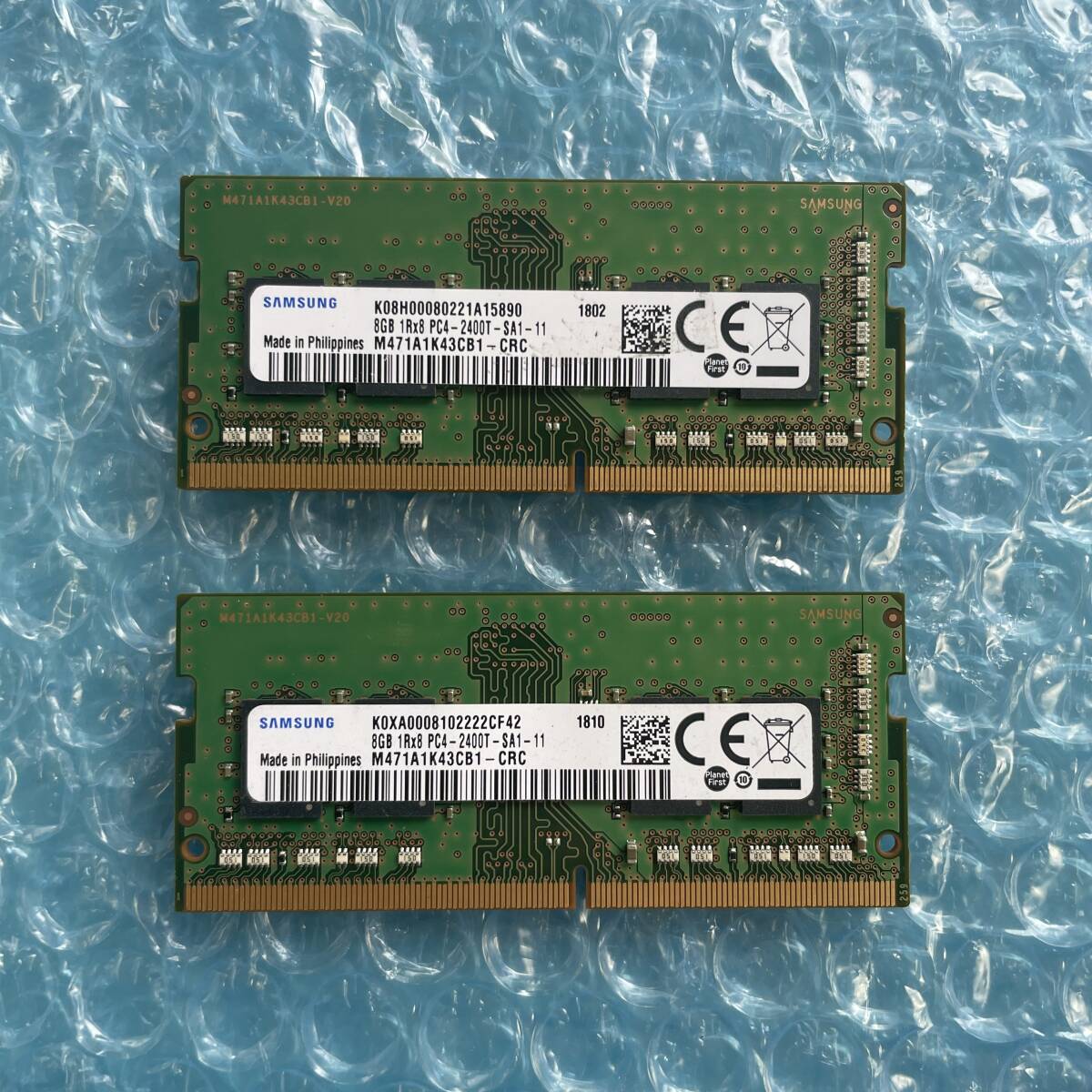 SAMSUNG 8GB×2 sheets total 16GB DDR4 PC4-2400T-SA1-11 used Note PC for memory [NM-344]