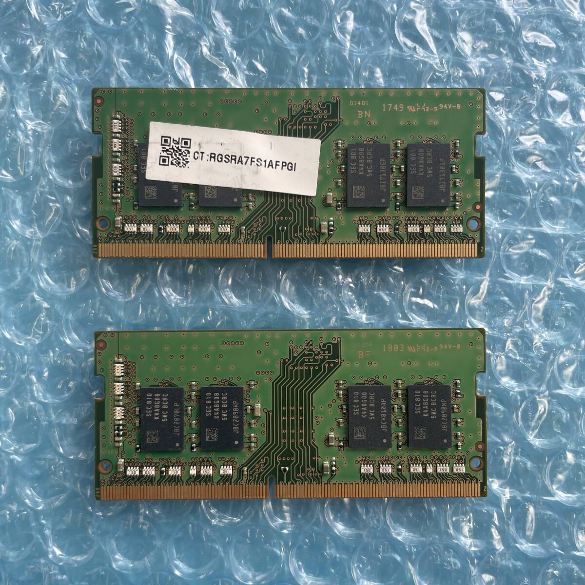 SAMSUNG 8GB×2 sheets total 16GB DDR4 PC4-2400T-SA1-11 used Note PC for memory [NM-344]