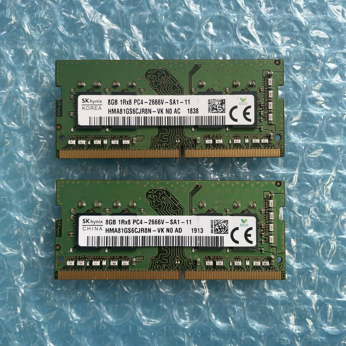 SKhynix 8GB×2枚 計16GB DDR4 PC4-2666V-SA1-11 中古 ノートPC用 メモリ【NM-348】_画像1