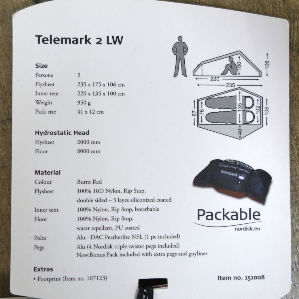 未使用 ノルディスク NORDISK TELEMARK 2 LW ２人用 テレマーク ライトテント 山岳テント キャンプ アウトドア cf05ol-rk26y05643_画像3