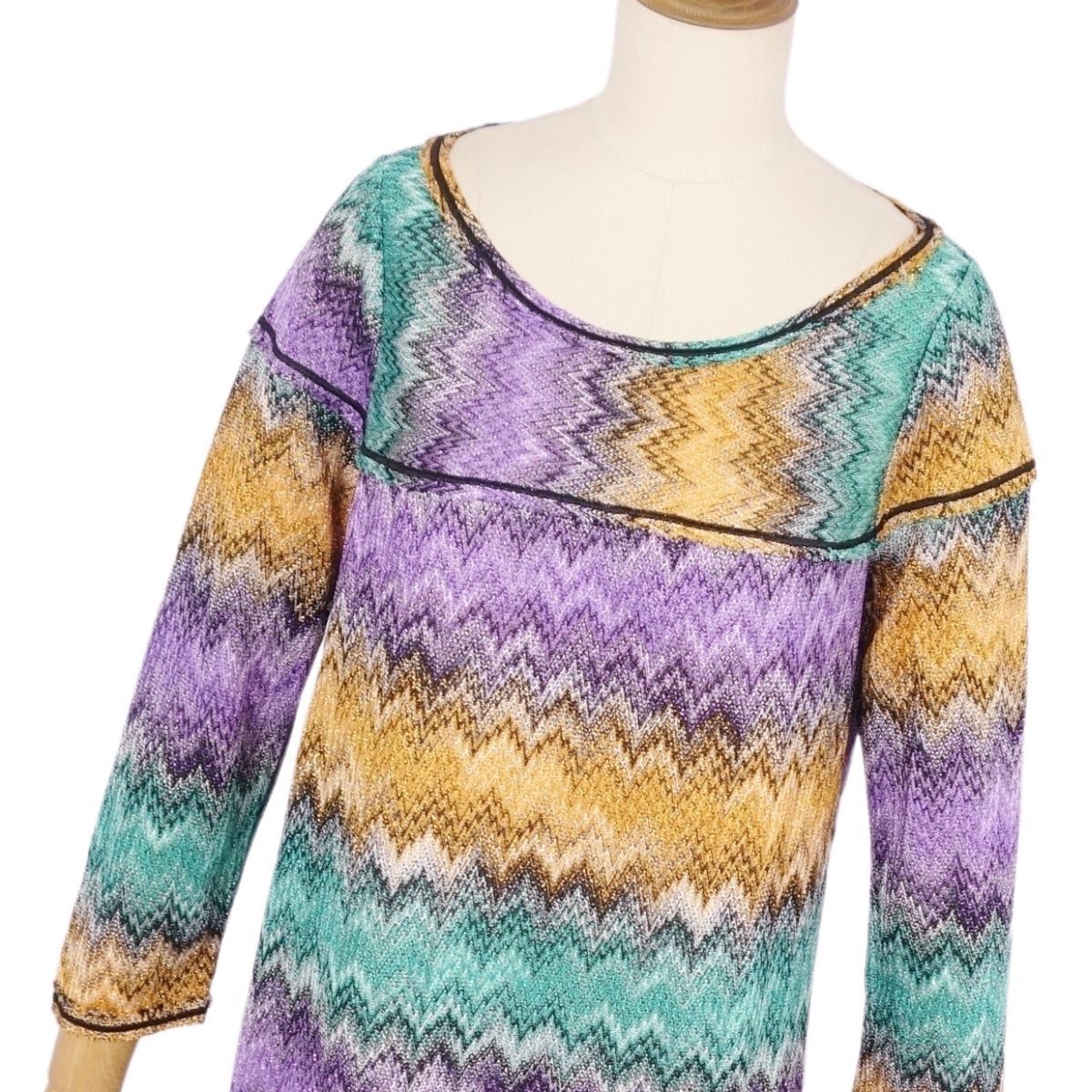 美品 ミッソーニ MISSONI ニット ワンピース ドレス ロングスリーブ 長袖 総柄 トップス レディース 44 マルチカラー cf05ol-rm05f10138_画像3