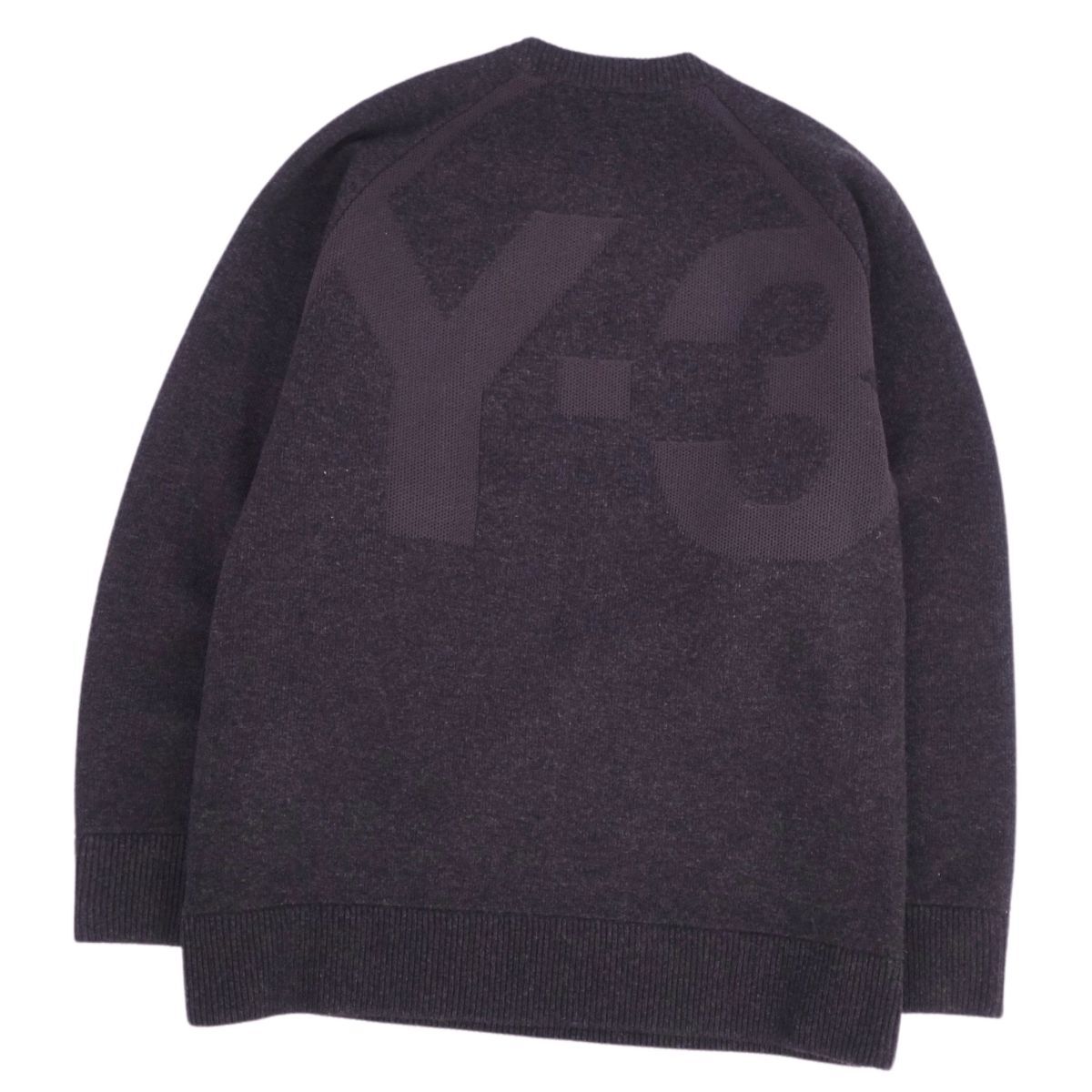 美品 ワイスリー Y-3 ニット セーター ロングスリーブ 長袖 ラグランスリーブ ロゴ トップス メンズ L ダークグレー cf05oe-rm11f10192_画像1