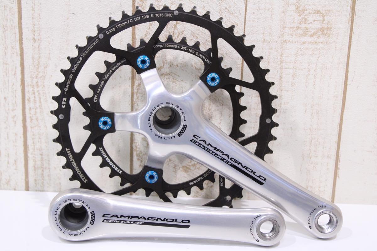 ★Campagnolo カンパニョーロ CENTAUR CT 170mm 50/36T 2x10s クランクセット BCD:110mm STRONGLIGHT換装 美品_画像1