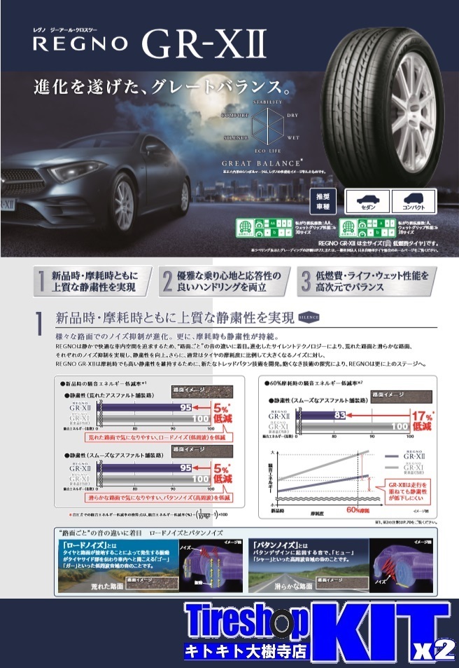 2023年製 225/45R18 95W XL ブリヂストン レグノ GRX2 REGNO GR-XII 18インチ サマー タイヤ 4本 セット クラウン マークX_画像2