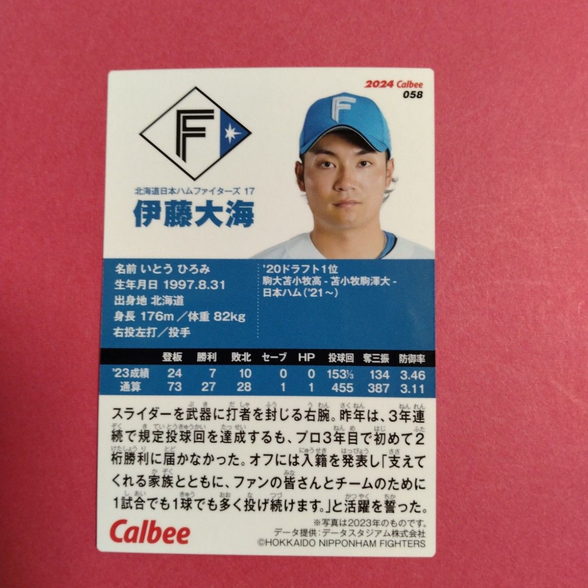 伊藤大海 カード プロ野球チップス2024第1弾　 北海道日本ハムファイターズ レギュラーカード エラーカード