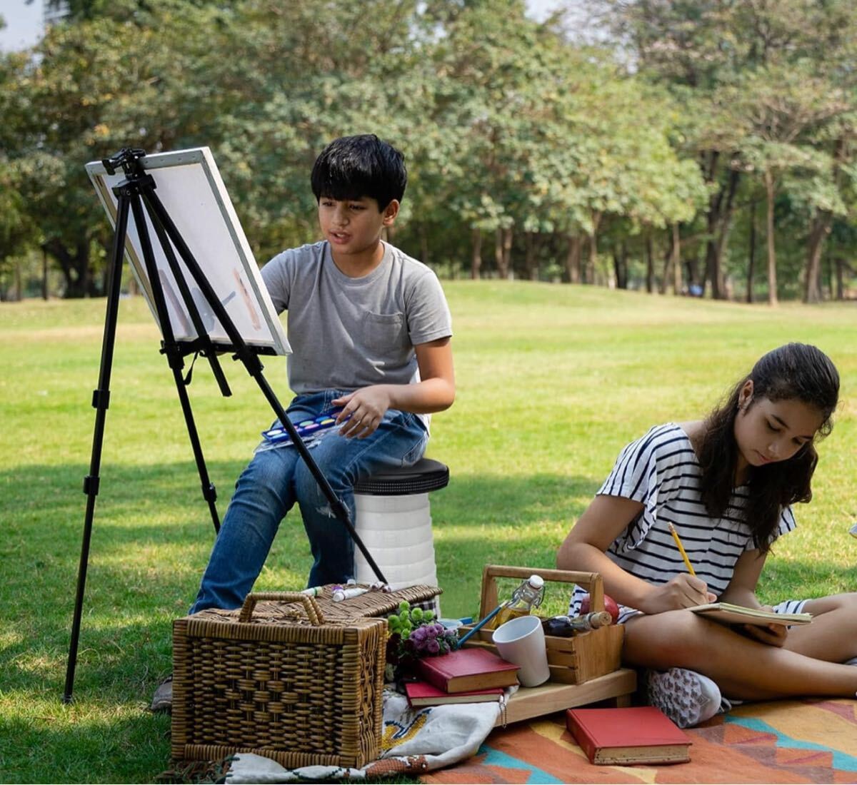 【どこでも楽々持ち運び】ライト付き伸縮式折りたたみスツール BBQ キャンプ