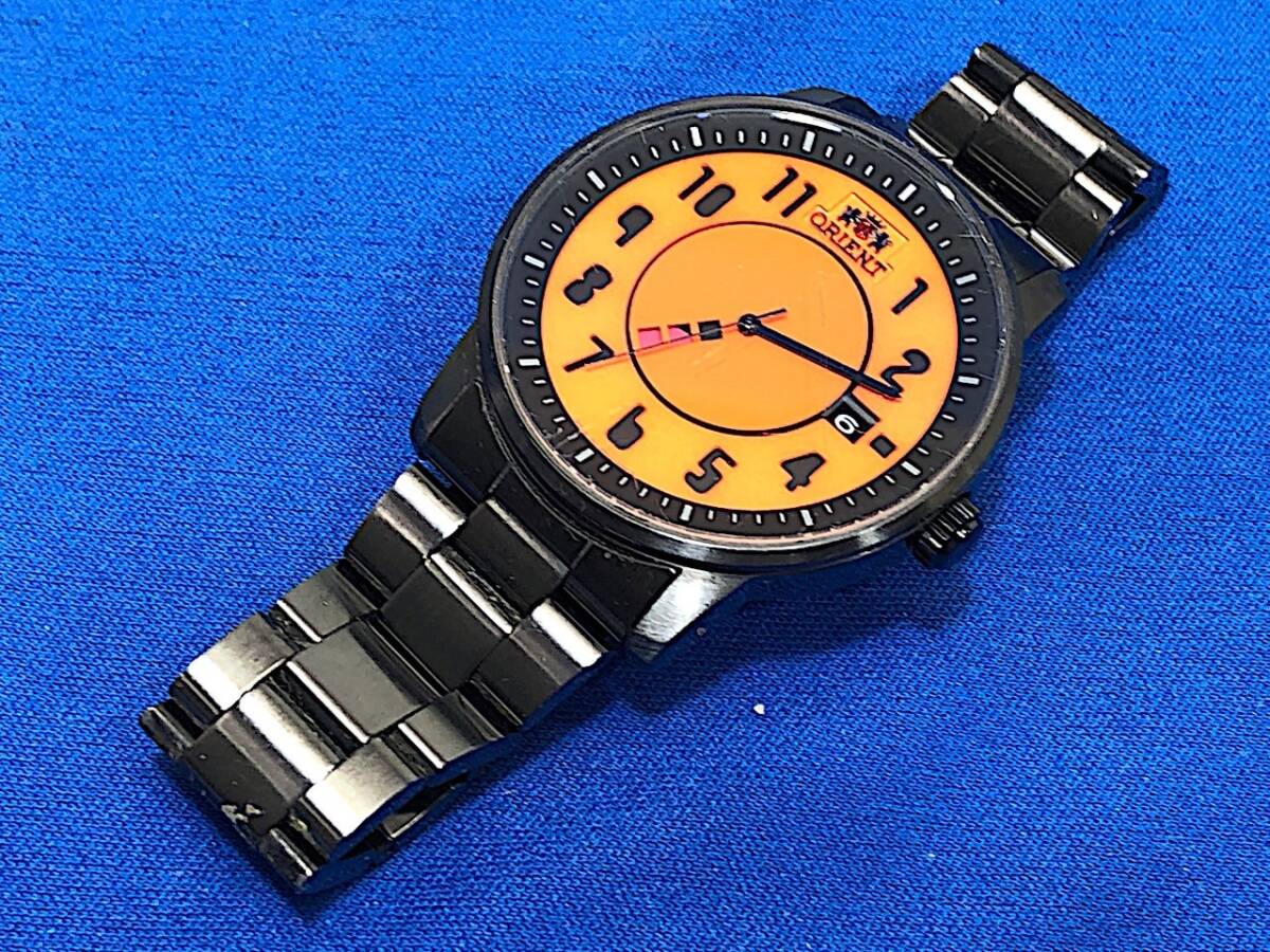4/190[ scratch * dirt equipped ] Orient wristwatch Date ER02-D7-B ORIENT orange face self-winding watch men's back surface skeleton 