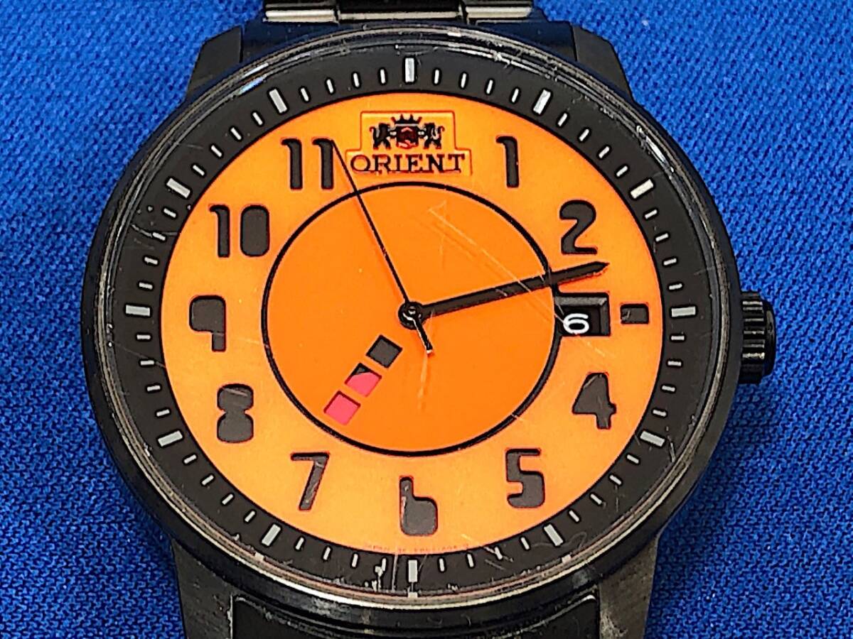 4/190【傷・汚れ有り】オリエント 腕時計 デイト ER02-D7-B ORIENT オレンジ文字盤 自動巻き メンズ 裏面スケルトン _画像2