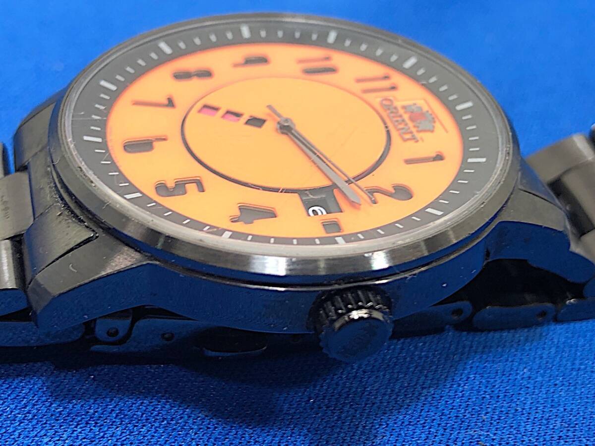 4/190【傷・汚れ有り】オリエント 腕時計 デイト ER02-D7-B ORIENT オレンジ文字盤 自動巻き メンズ 裏面スケルトン _画像3