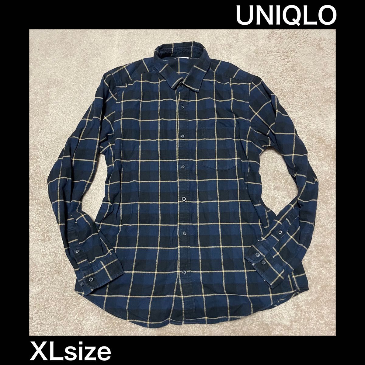 【万能カラー大きいサイズ】ユニクロチェックシャツ　XLサイズ　uniqlo ビッグサイズ　ネイビー　コットン
