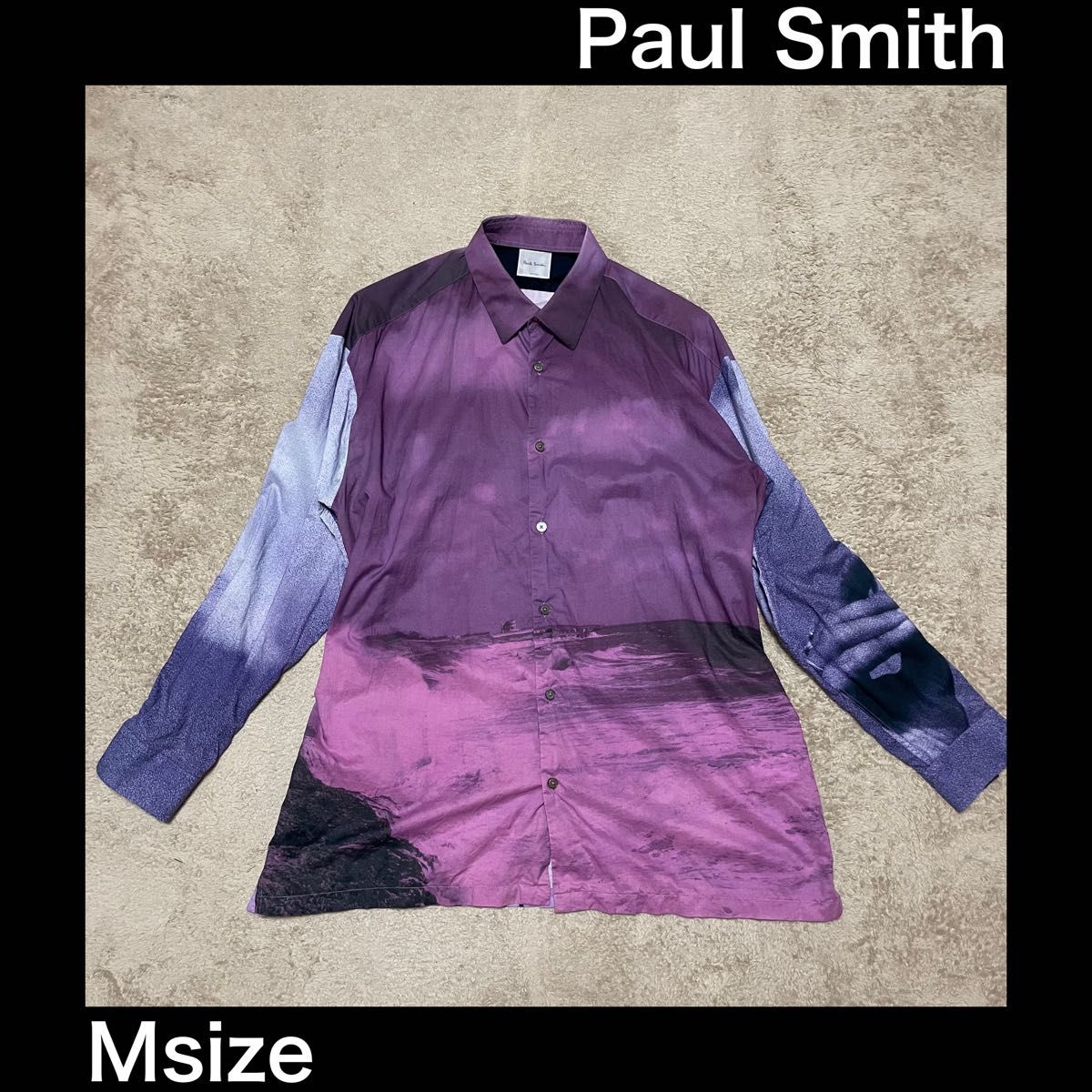 【XL相当】Paul Smith　フォトグラフシャツ　M表記　アート ポールスミス　マルチカラー コットン　パープル　大きいサイズ