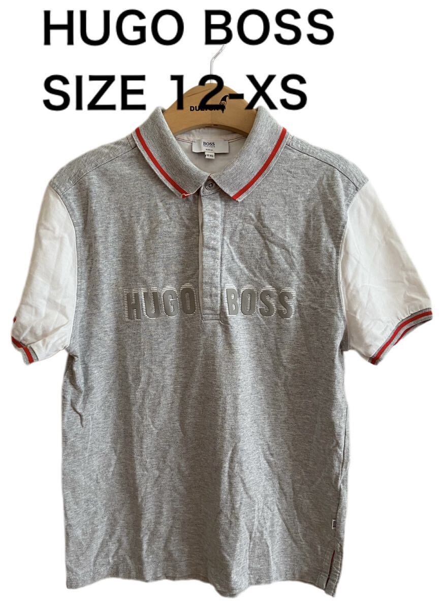 【送料無料】中古 HUGO BOSS ヒューゴボス キッズ 子供 ポロシャツ SLIM FIT スリムフィット ロゴ グレー サイズ 12-XS_画像1