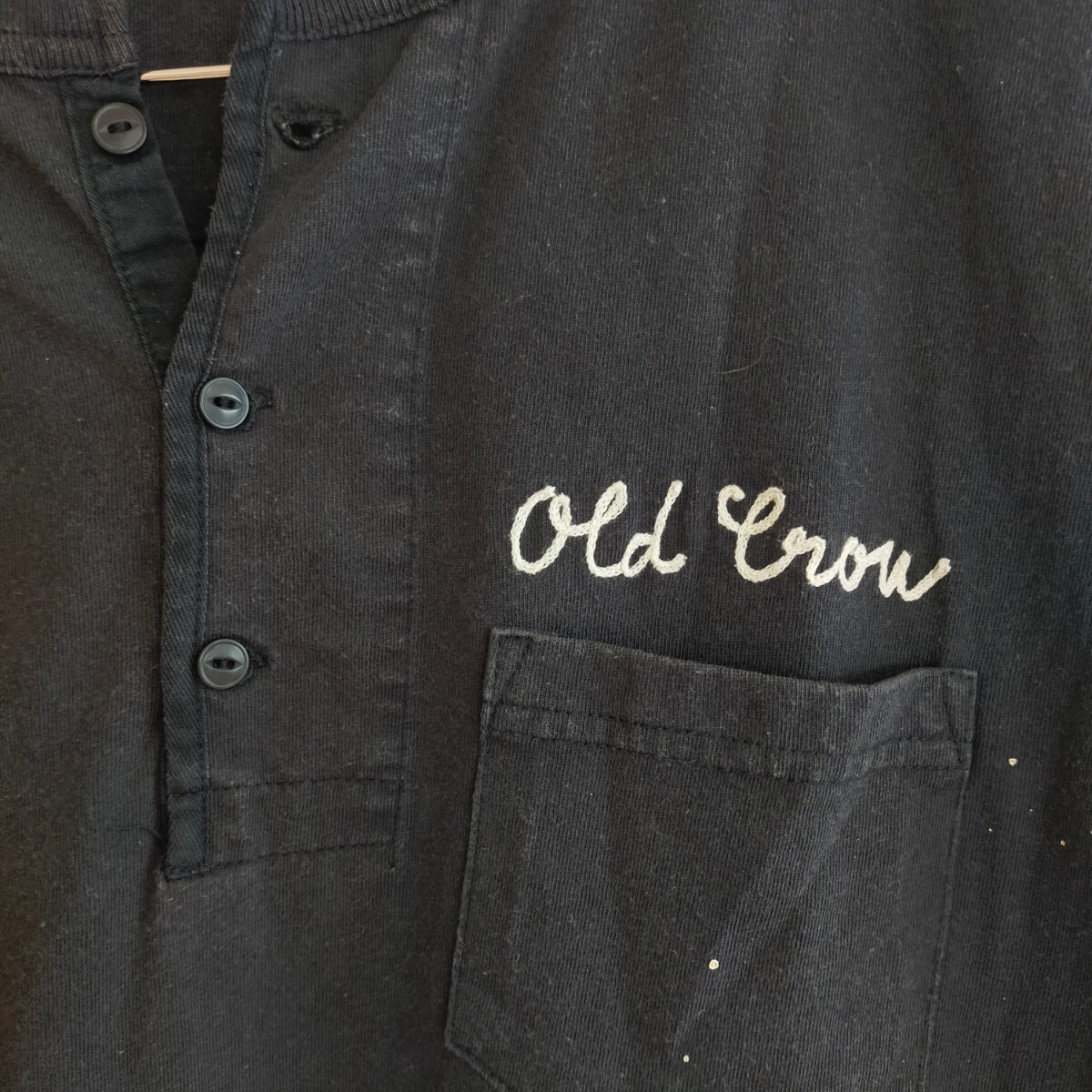 OLD CROW オールドクロウ GLAD HAND グラッドハンド ヘンリーネック 半袖Tシャツ ポケット 半袖 ダメージ加工 HIGHLAND PARK M ブラック