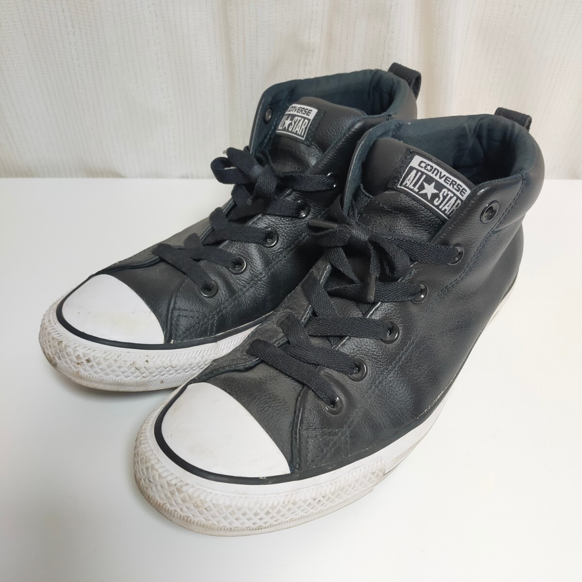 Converse コンバース Chuck Taylor All Star Leather Street mid チャックテイラー オールスター レザー スニーカー 27㎝ ブラック(黒）