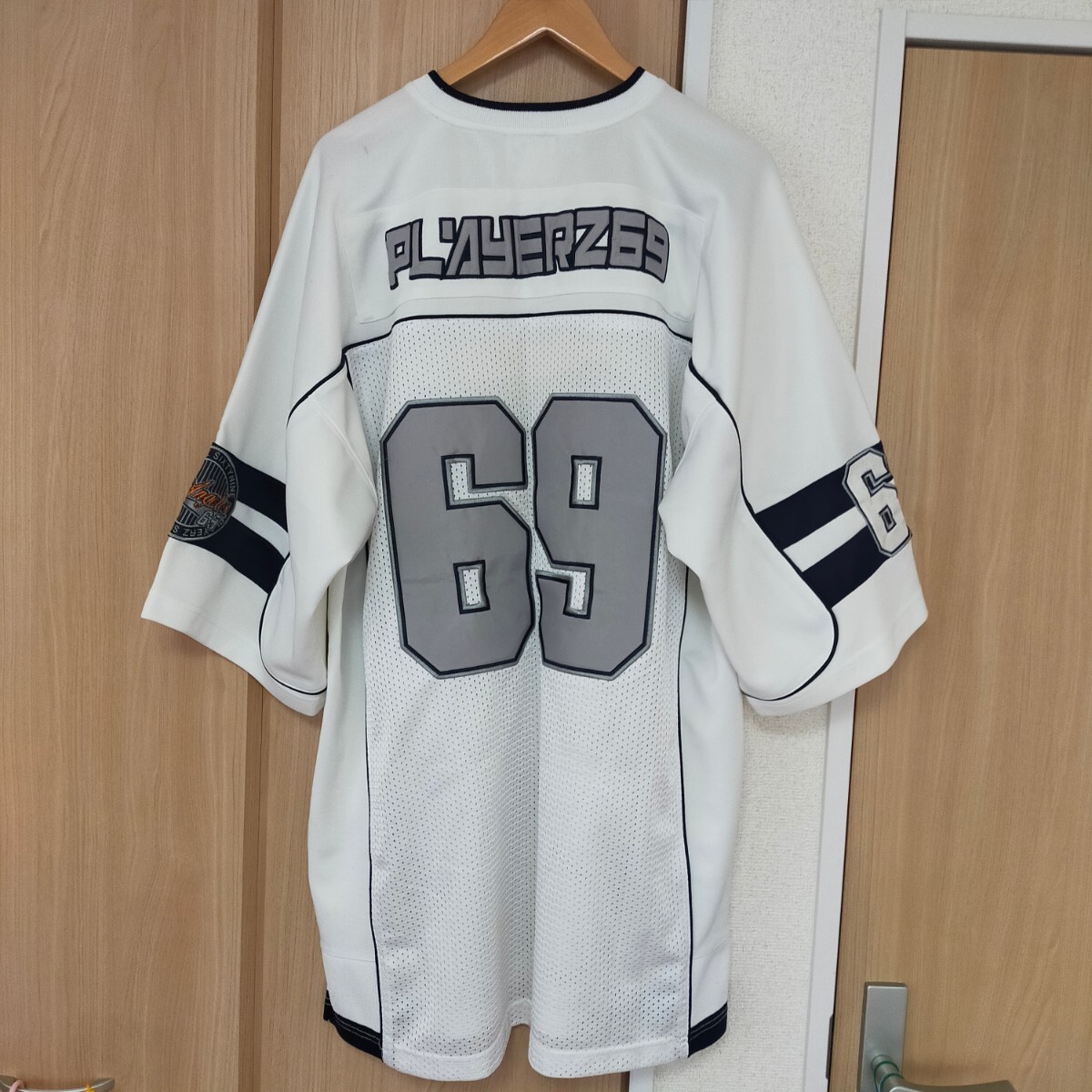 PLAYERZ プレイヤーズ ユニフォームゲームシャツ フットボール 半袖 90s ビッグサイズ B系 XL ホワイト(白)