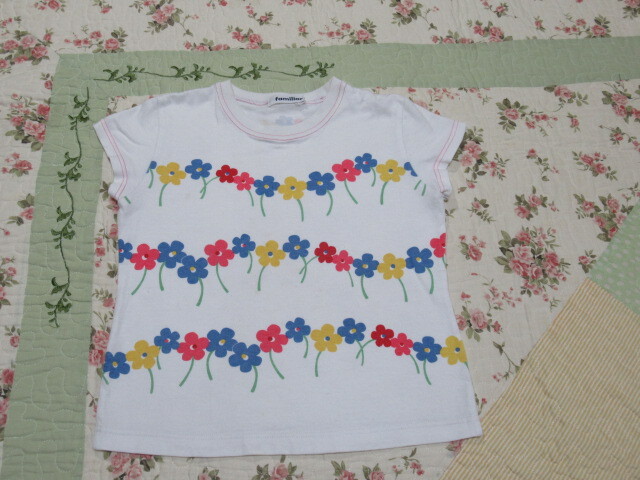  Familia 120cm. flower print white half ..T* postage 185 jpy 