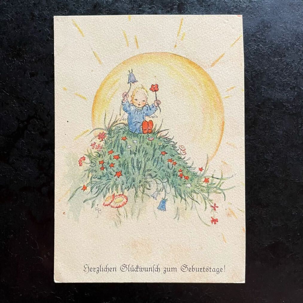 Busch Schumann * Vintage открытка рождение праздник . день рождения младенец ангел Angel солнце цветок поле Германия открытка с видом 