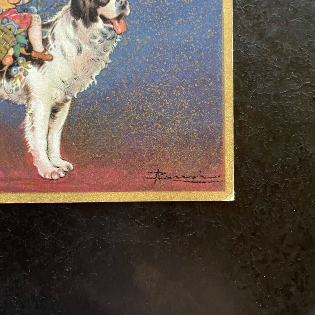 Adolfo Busia доллар fo*b-ji* 1931 год . печать Италия античный открытка ребенок мужчина собака собака золотая краска цветок a-ru* декоративный элемент открытка с видом 