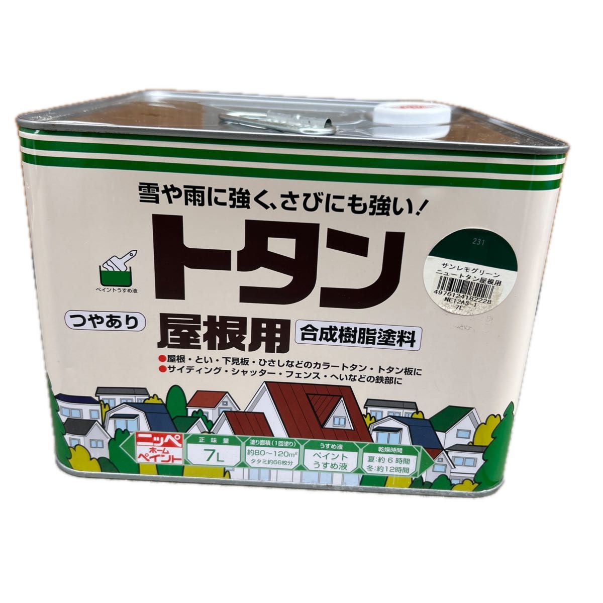 新品 合成樹脂塗料 トタン屋根用7Lサンレモグリーン つやあり DIY 油性 溶剤 サイディング シャッター.フェンス.塀等の鉄部