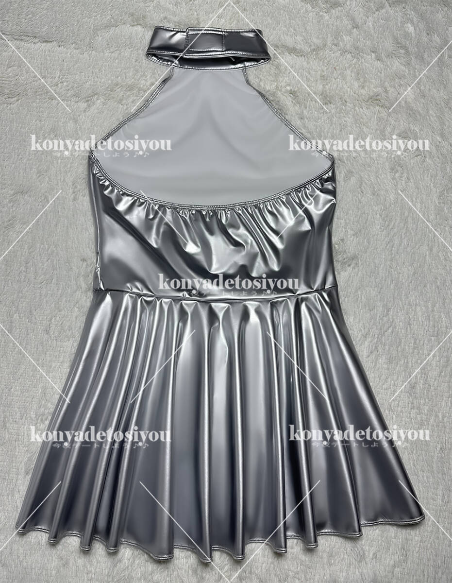 LJH24067 silver L-XL super lustre back .. One-piece cosplay race queen can girl swimsuit fancy dress change equipment Event costume 