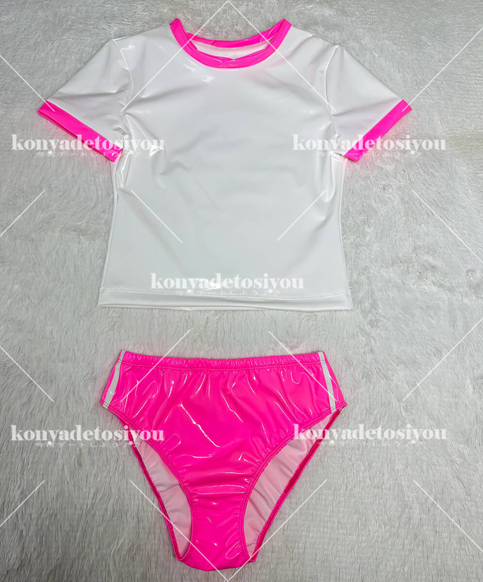 LJH23015 white & pink M-L super lustre pretty tops +bruma cosplay race queen gym uniform swimsuit fancy dress change equipment Event costume 