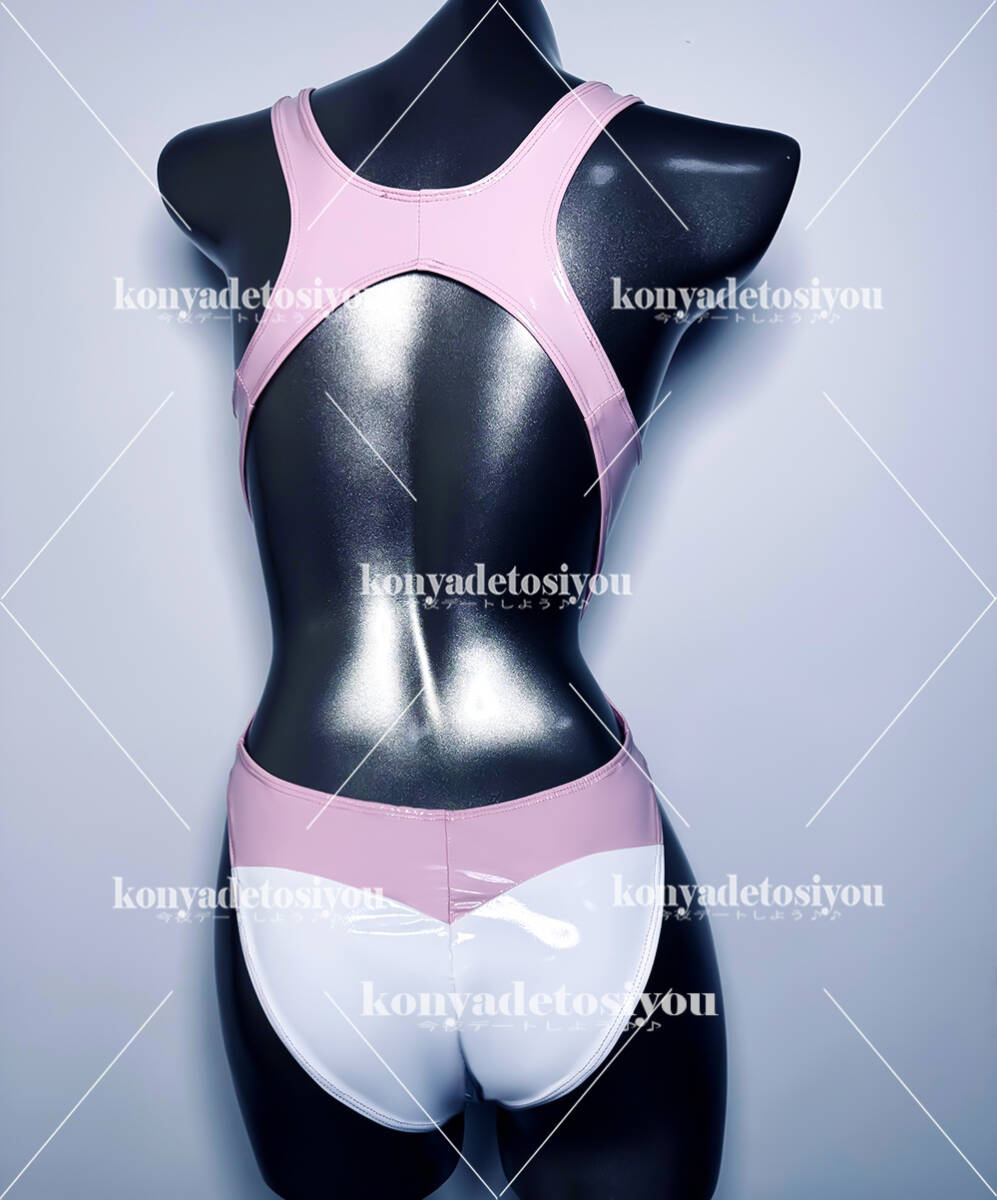 LJH23003 white & pink M-L super lustre high leg Cross back Leotard .. swimsuit cosplay can girl fancy dress photographing . Event costume 
