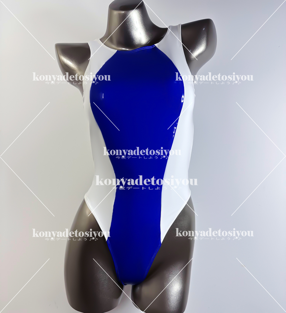 LJH23025 blue & white M-L super lustre high leg Cross back Leotard .. swimsuit cosplay can girl fancy dress photographing . Event costume 