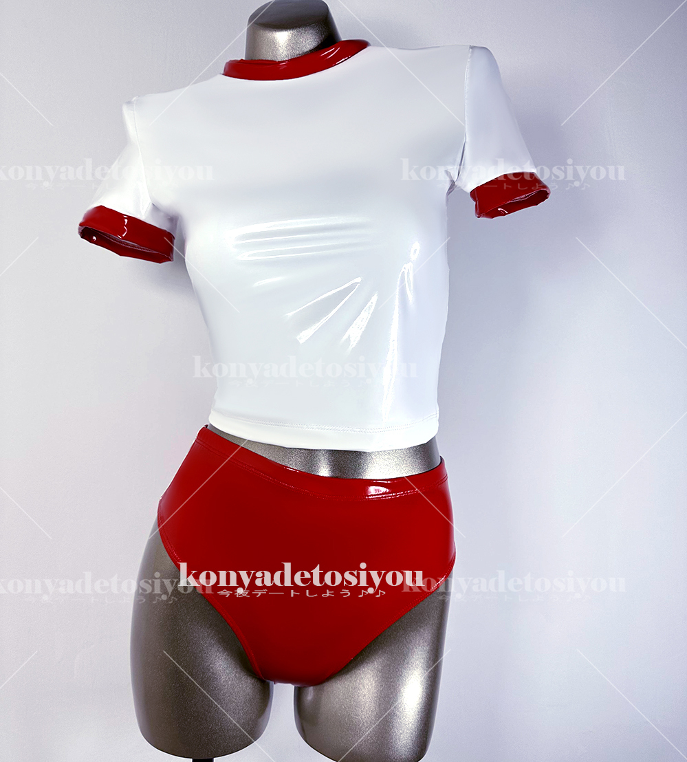 LJH23015 white & red M-L super lustre pretty tops +bruma cosplay race queen gym uniform swimsuit fancy dress change equipment Event costume 