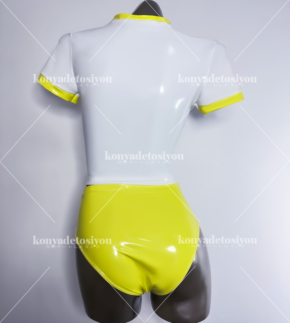 LJH23015 white & yellow M-L super lustre pretty tops +bruma cosplay race queen gym uniform swimsuit fancy dress change equipment Event costume 