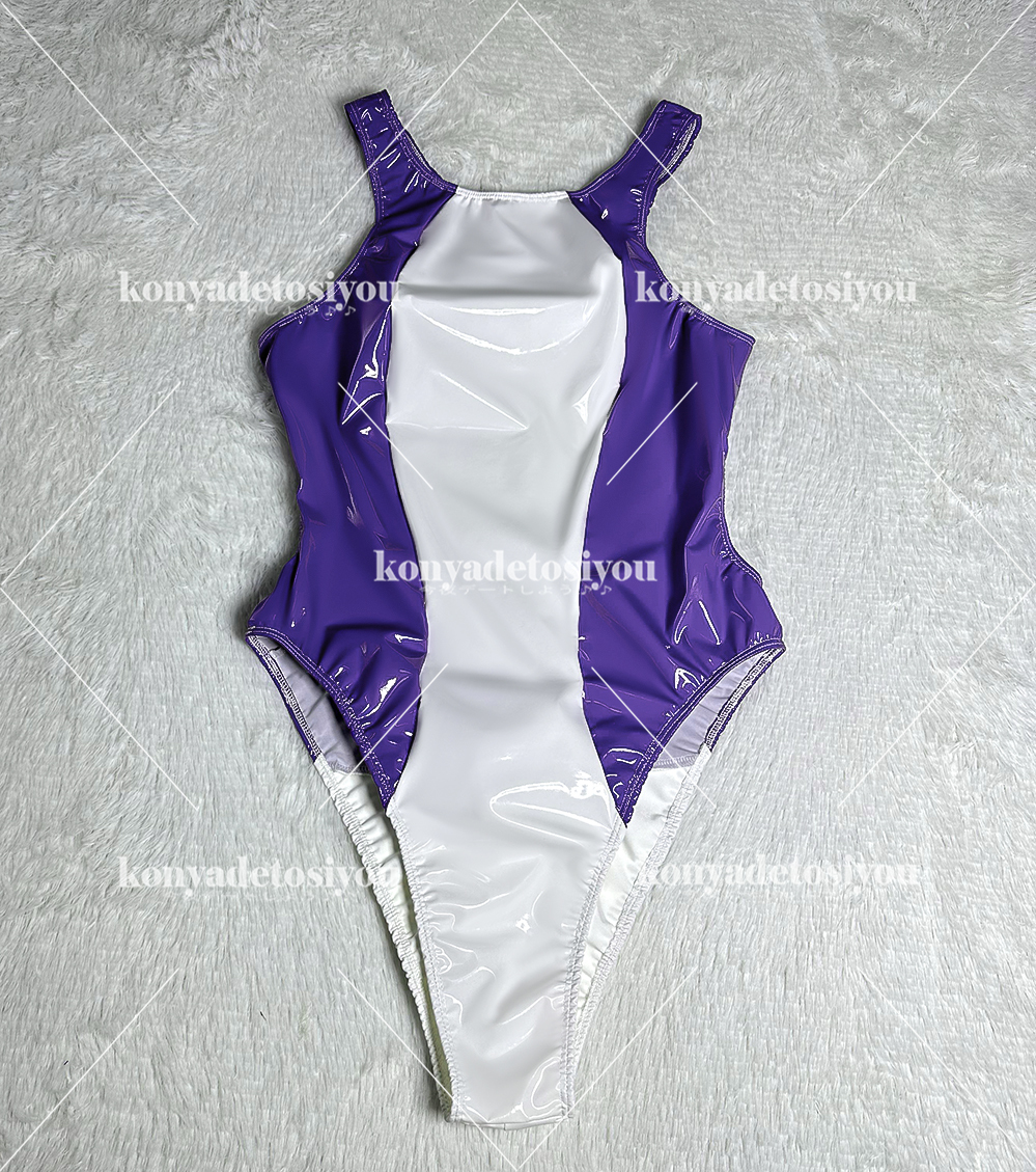 LJH23003 white & light purple M-L super lustre high leg Cross back Leotard .. swimsuit cosplay can girl fancy dress photographing . Event costume 