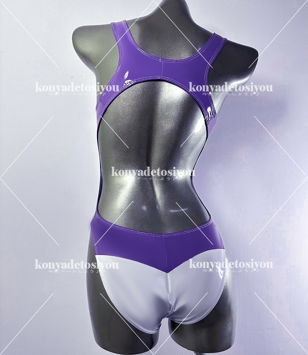 LJH23003 white & light purple M-L super lustre high leg Cross back Leotard .. swimsuit cosplay can girl fancy dress photographing . Event costume 