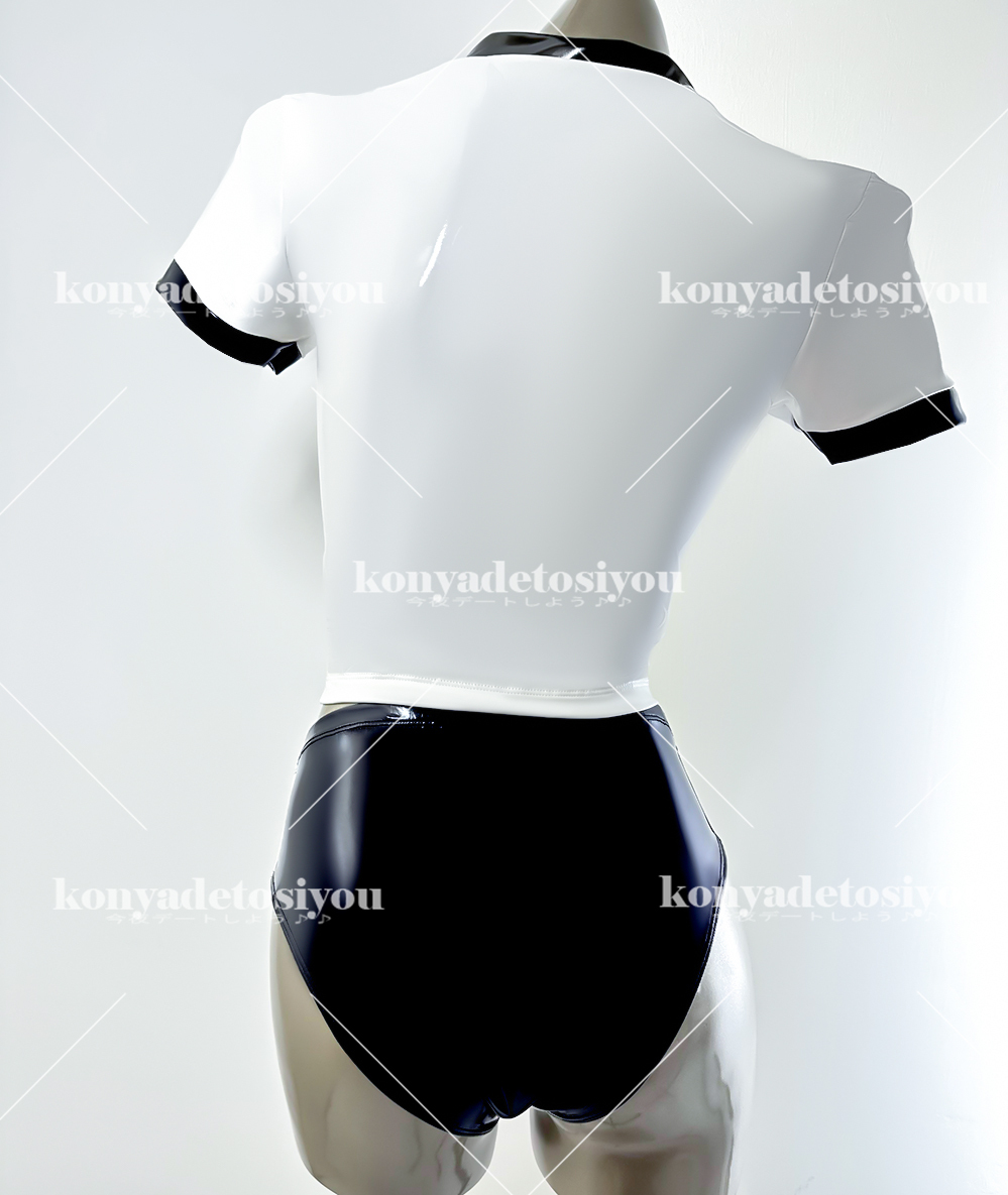 LJH23015 white & black super lustre pretty tops +bruma cosplay race queen gym uniform swimsuit fancy dress change equipment Event costume 