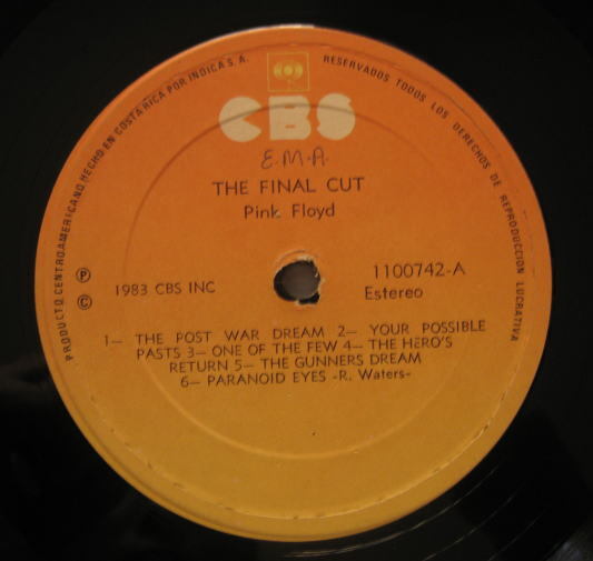 コスタリカ盤 Pink Floyd / The Final Cut_画像5