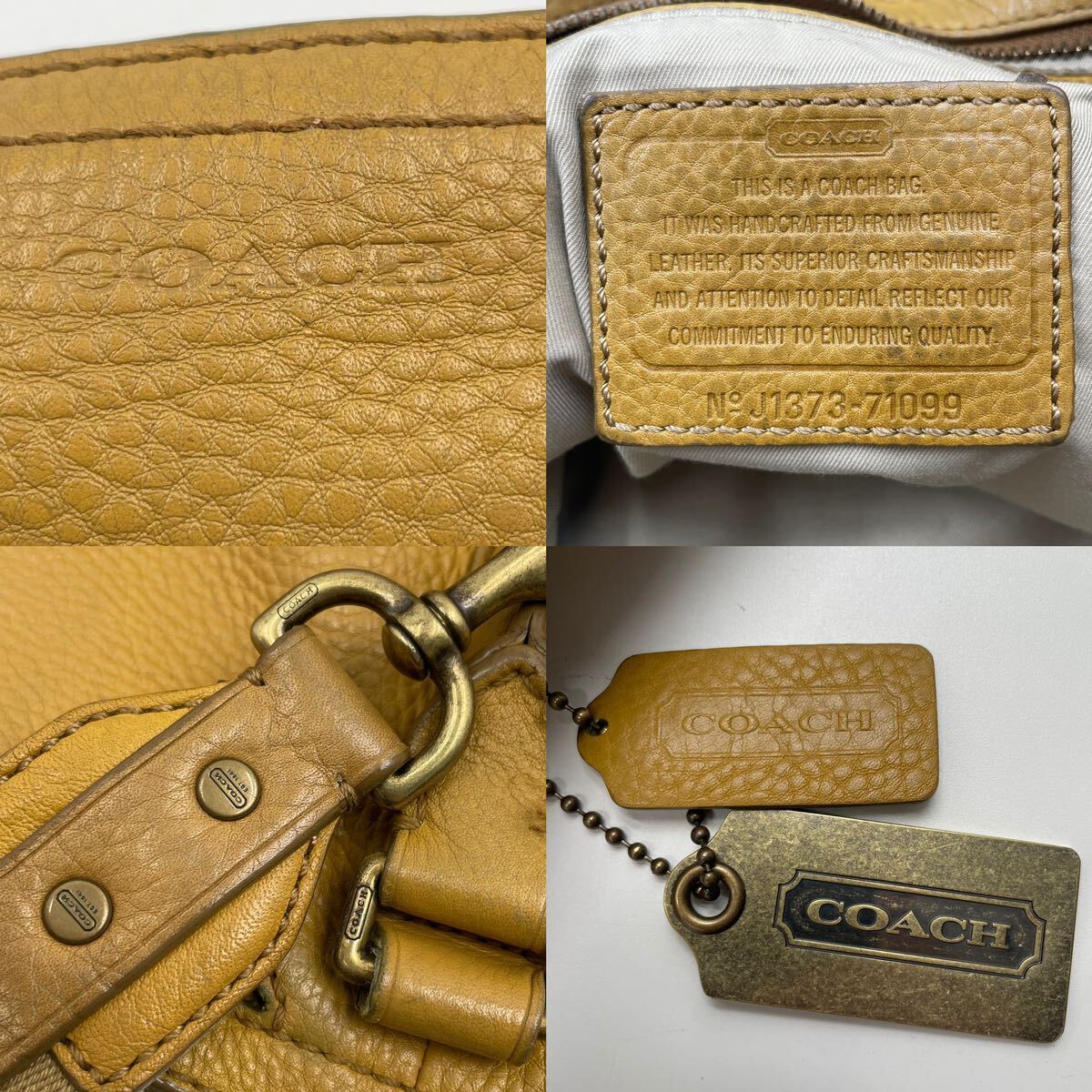 1円【定価約12万】COACH コーチ トートバッグ ショルダー ビジネスバッグ 2way レザー 本革 イエロー 黄色 A4◎ 大容量 メンズ_画像10