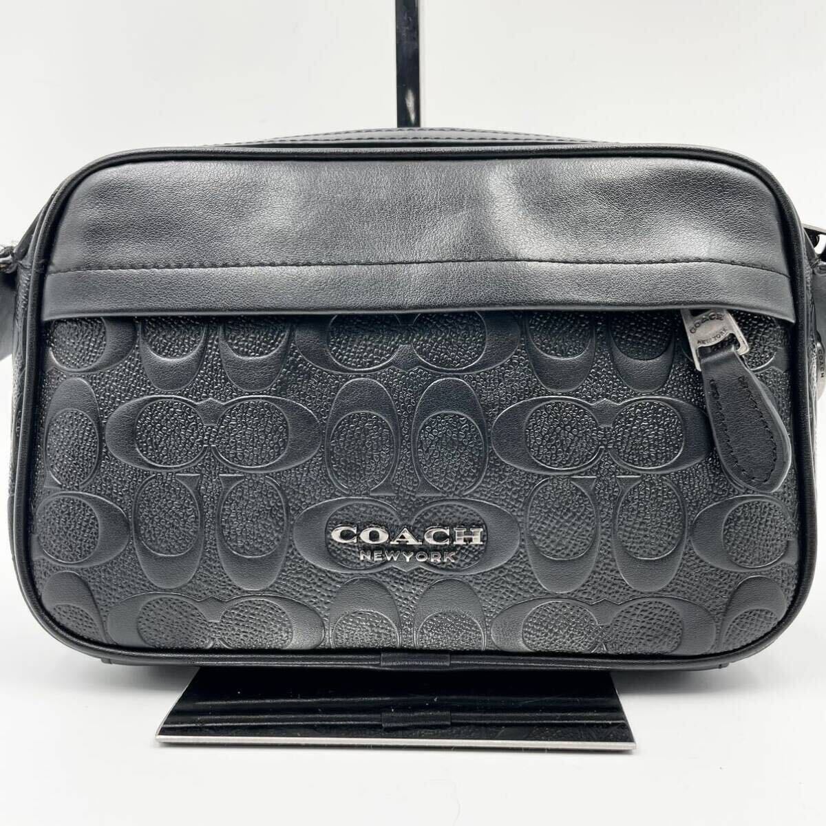 1円【定価約8万】COACH コーチ ショルダーバッグ クロスボディ クラッチ 2way グラハム デボスド シグネチャー ブラック レザー メンズ_画像2