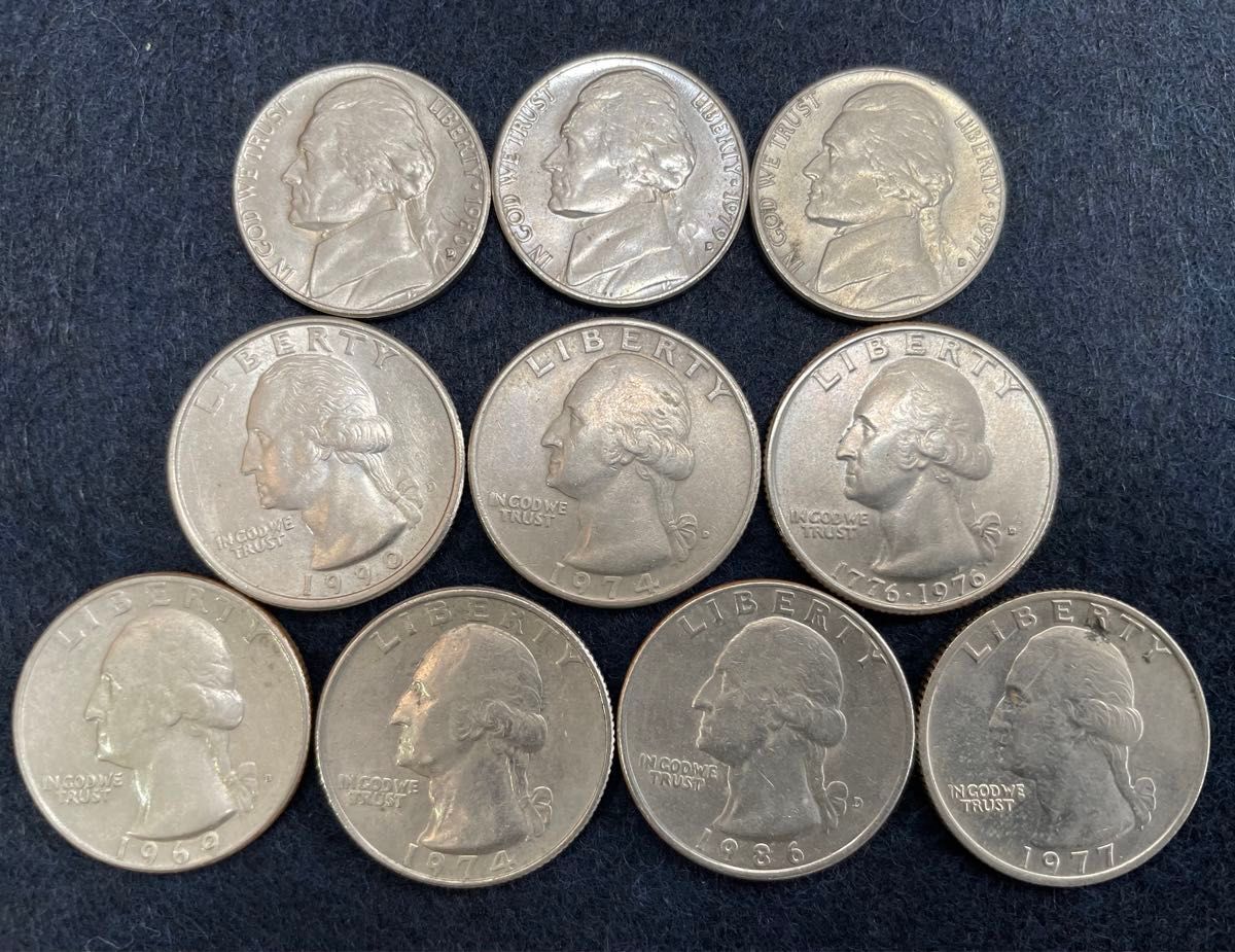アメリカ リバティコイン 硬貨 1ドル、50セント(銀貨1枚あり)、25セント、10セント、5セント、1セント 合計30枚