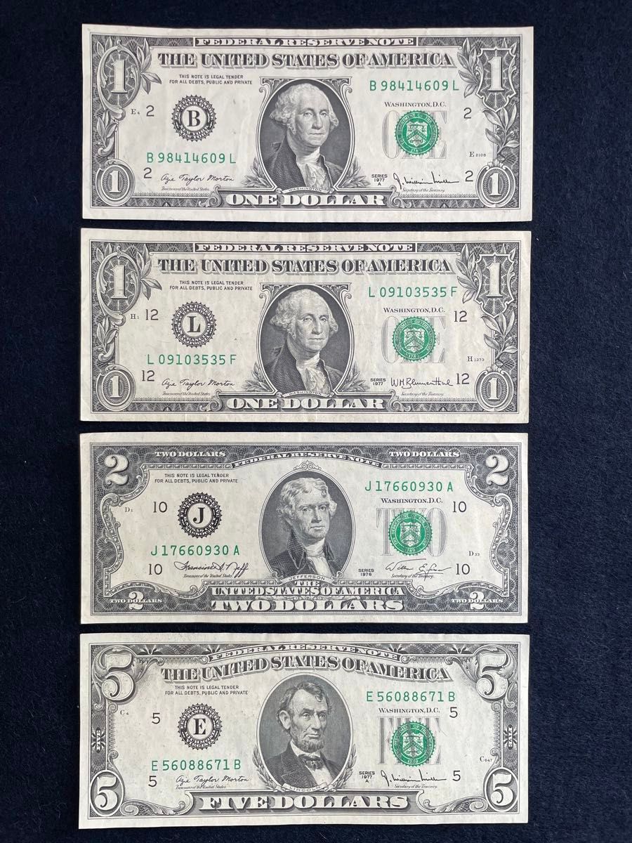アメリカ 旧紙幣 1ドル札、2ドル札 5ドル札