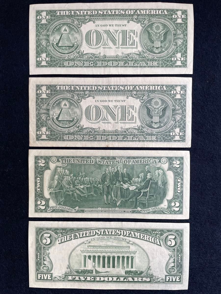 アメリカ 旧紙幣 1ドル札、2ドル札 5ドル札