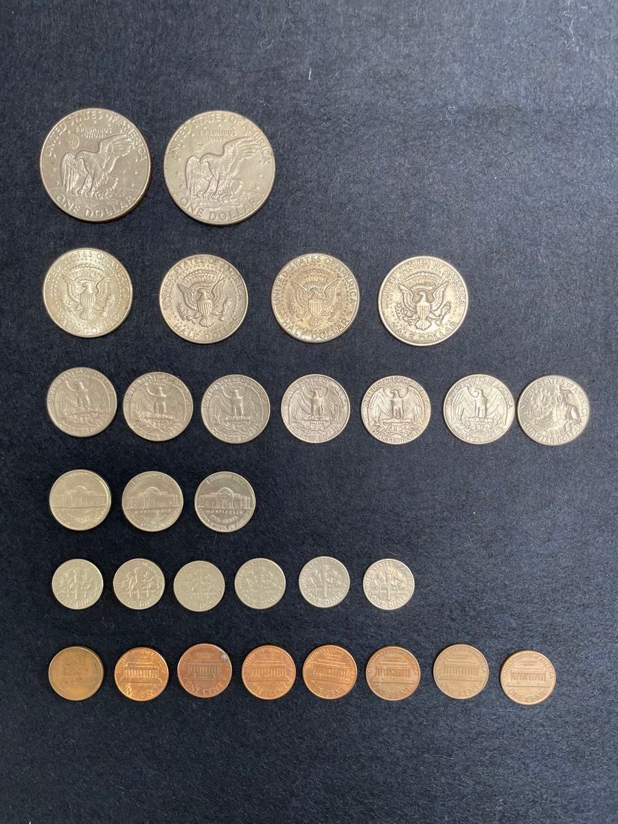 アメリカ リバティコイン 硬貨 1ドル、50セント(銀貨1枚あり)、25セント、10セント、5セント、1セント 合計30枚