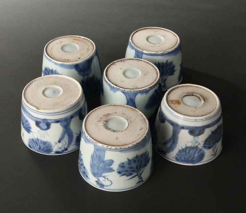 [ deep peace ]1780-1800 period, heaven Akira form * old Imari blue and white ceramics bamboo . person writing ( bamboo . 7 . map ) soba sake cup six customer publication place . goods same hand ( blue flower Japanese-style tableware soba sake cup sake cup and bottle )