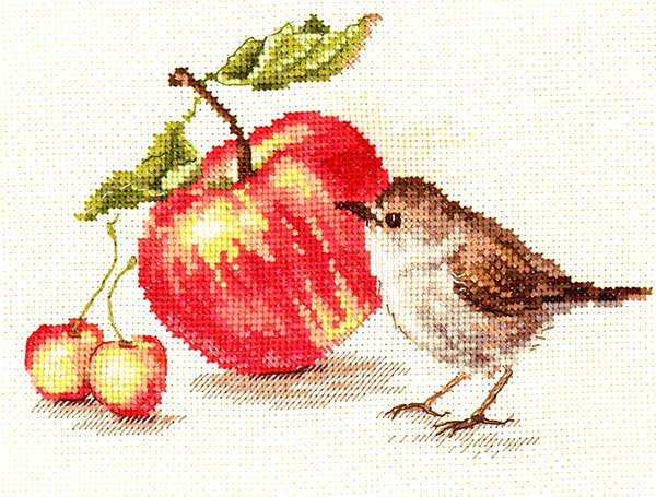 ロシアのクロスステッチキット 小鳥とリンゴ (Alisa アリサ 5-22)_画像1
