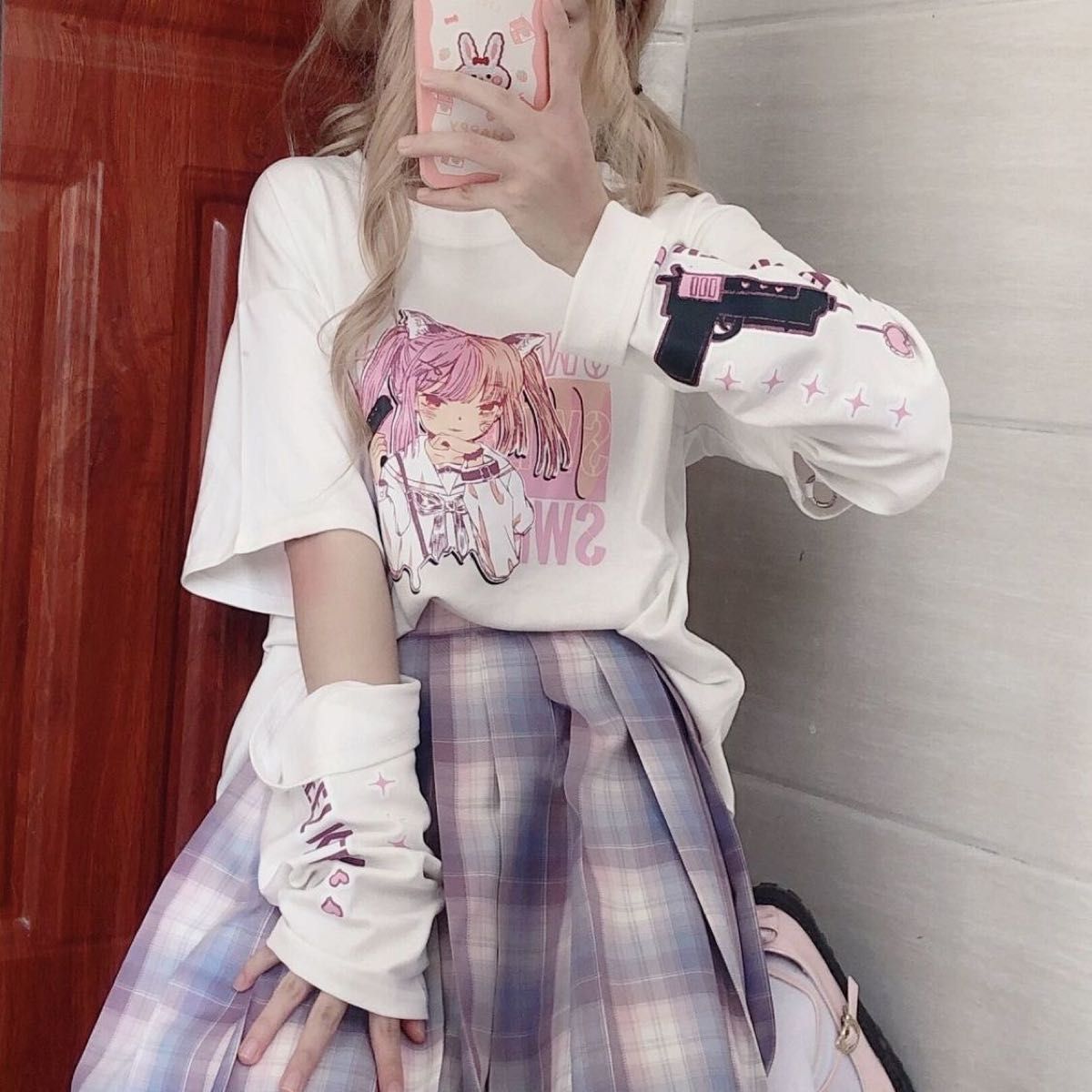 Tシャツ XL　オーバーサイズ 病みかわいい少女 地雷系韓国原宿BF風 白