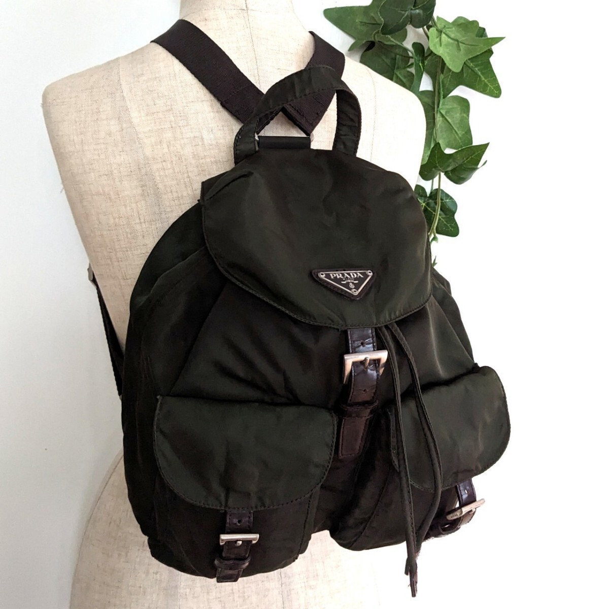 良品 プラダ ナイロン レザー 巾着 ミニリュック vintage バッグ 良品 プラダ ナイロン レザー 巾着 ミニリュック vintage バッグ