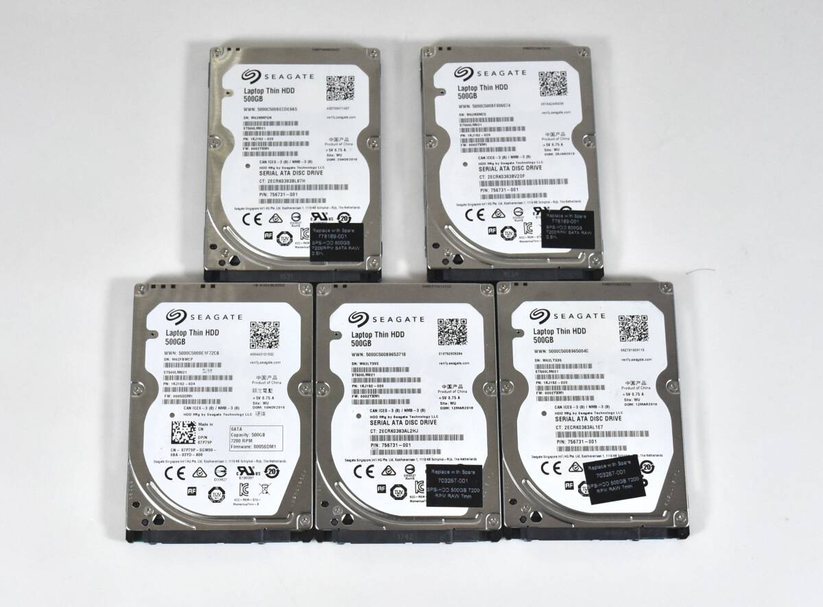 5個セット/SEAGATE HDD 500GB /2.5インチ/SATA 600/7200 RPM/厚み7mm /動作確認済み, 健康状態正常，フォーマット済み/中古品_画像1