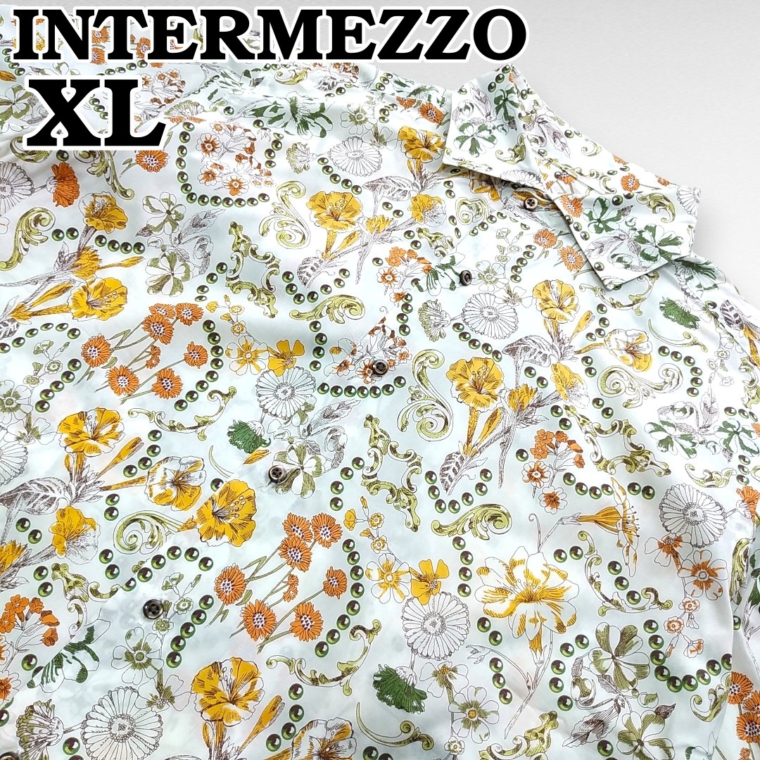 極美品　大きいサイズXL　INTERMEZZO ボタニカル柄　花柄　半袖シャツ　インターメッツォ　240426-11