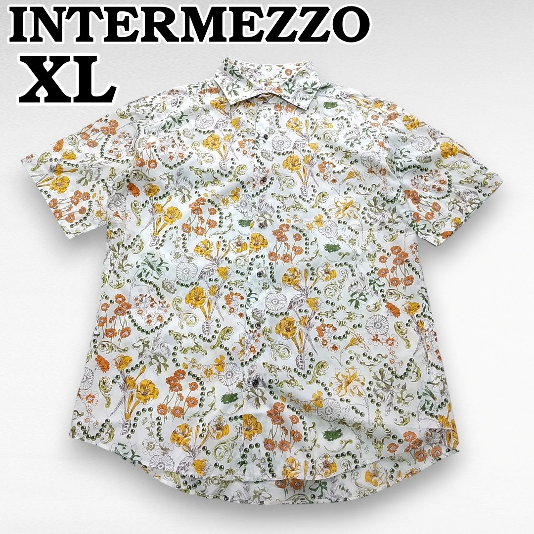 極美品　大きいサイズXL　INTERMEZZO ボタニカル柄　花柄　半袖シャツ　インターメッツォ　240426-11_画像1